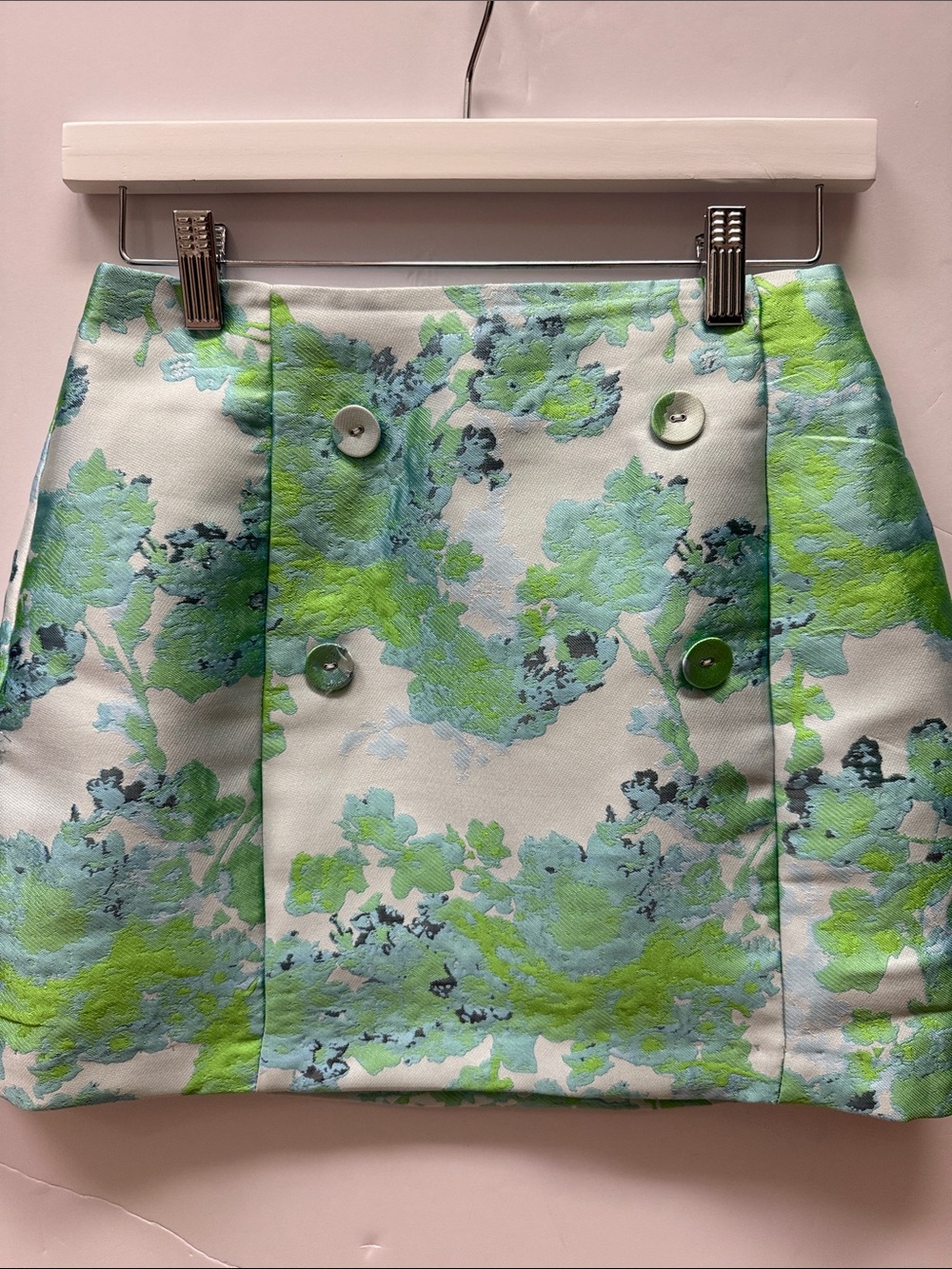 Abbey Glass Jessica Jacquard Mini Skirt Green Abstract, Size Small